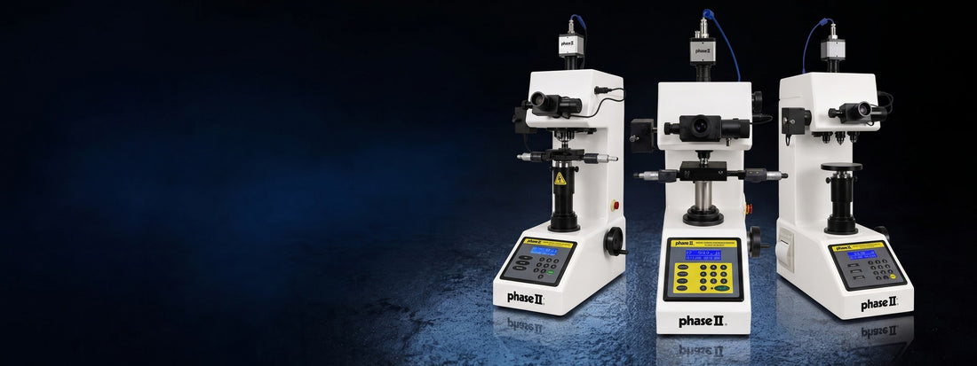 Three Phase II macro and micro Vickers hardness testers