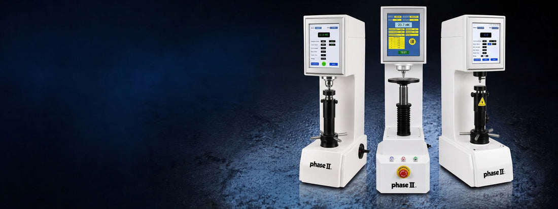 Three Phase II digital Rockwell hardness testers
