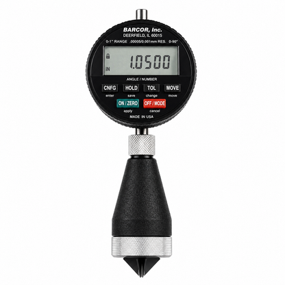 Barcor 1090-SPC electronic chamfer gage, alternate view of the digital readout and gaging plunger