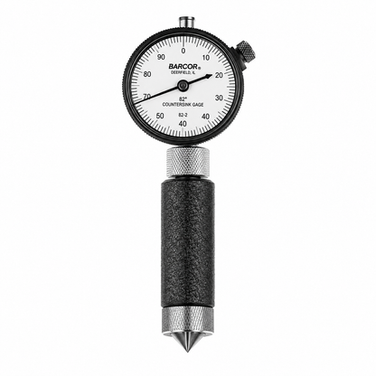 Barcor 82 degree countersink gage with one-revolution dial reading the major diameter of a countersink to .002 inch