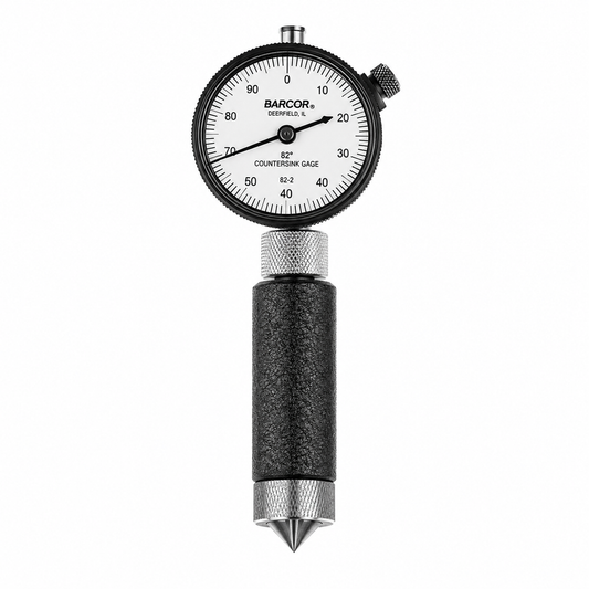 Barcor 82 degree countersink gage with one-revolution dial reading the major diameter of a countersink to .002 inch