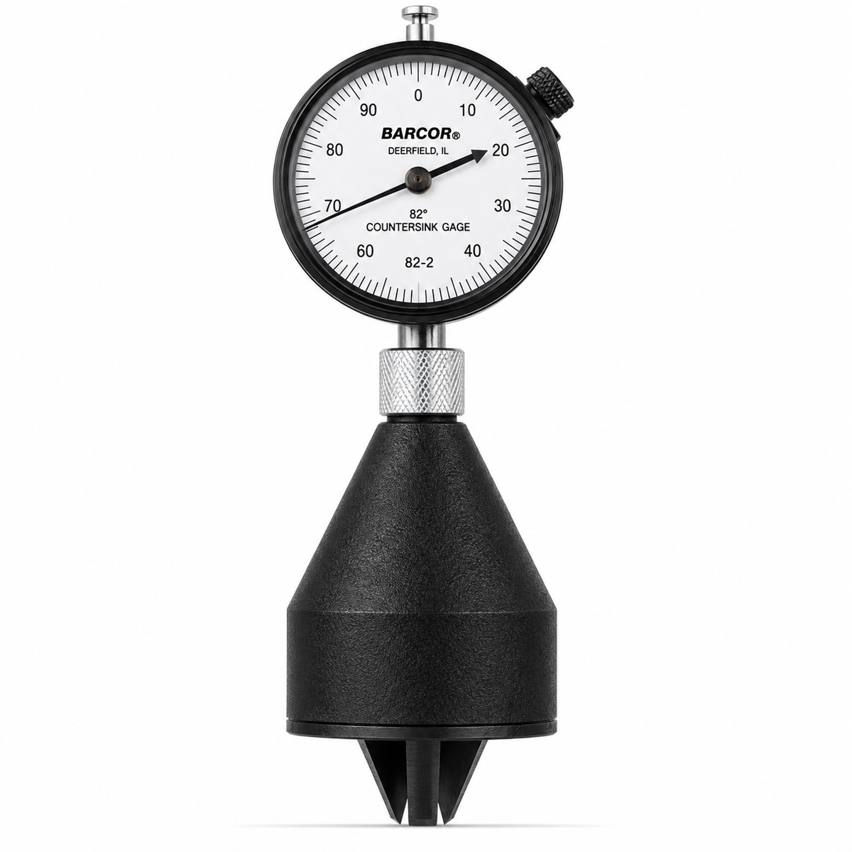 Barcor 82 degree countersink gage, alternate view showing the exact-angle conical gaging plunger
