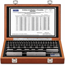 Fowler 81-piece AS-1 rectangular steel gage block set, part number 53-670-081, individually serialized blocks in fitted wooden case