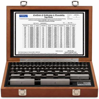 Fowler 81-piece Grade 0 rectangular steel gage block set, part number 53-670-080-0, individually serialized blocks in fitted wooden case