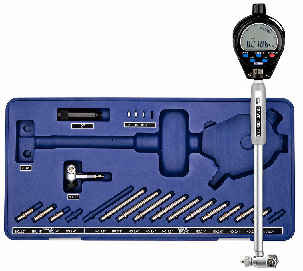 Fowler X-Tender-E electronic bore gage set, 1.4 inch to 6 inch range, part number 54-646-401-0, with digital indicator