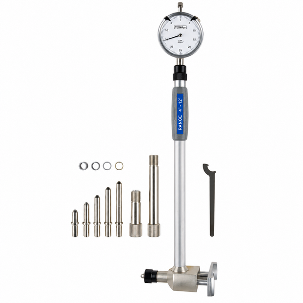 Fowler Xtra-Range dial bore gage, 4 inch to 12 inch range, part number 52-646-600-0, with two extensions