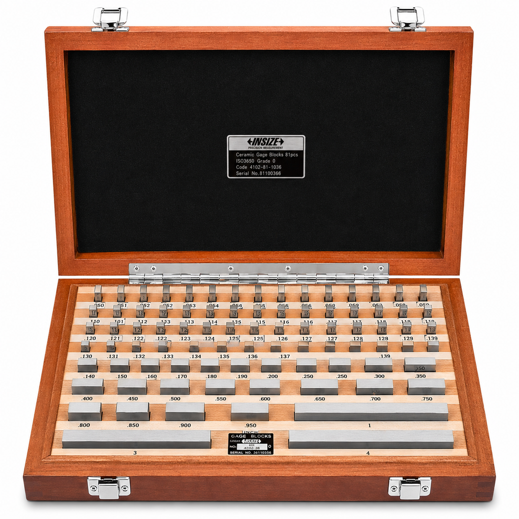 INSIZE 36-piece Grade 0 rectangular steel gage block set, part number 4102-36, compact professional configuration