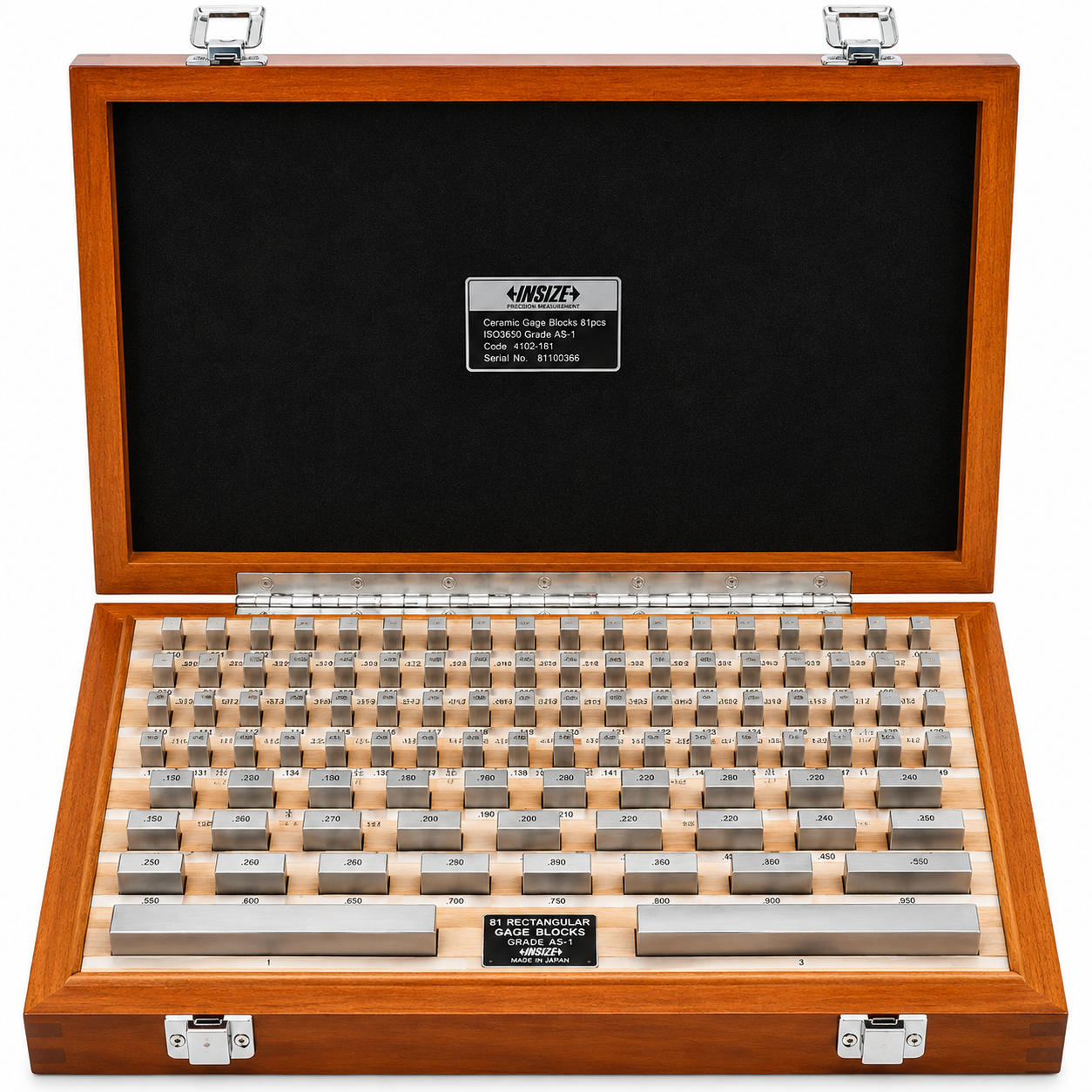 INSIZE 81-piece AS-1 rectangular steel gage block set, part number 4102-181, in protective fitted case
