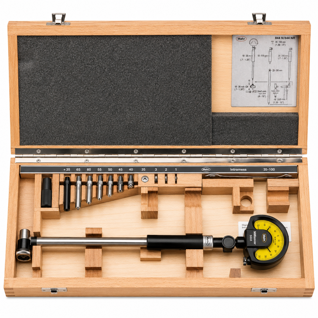 Mahr Marameter 844 N self-centering bore gage, 18 to 50 mm range, Invar steel construction