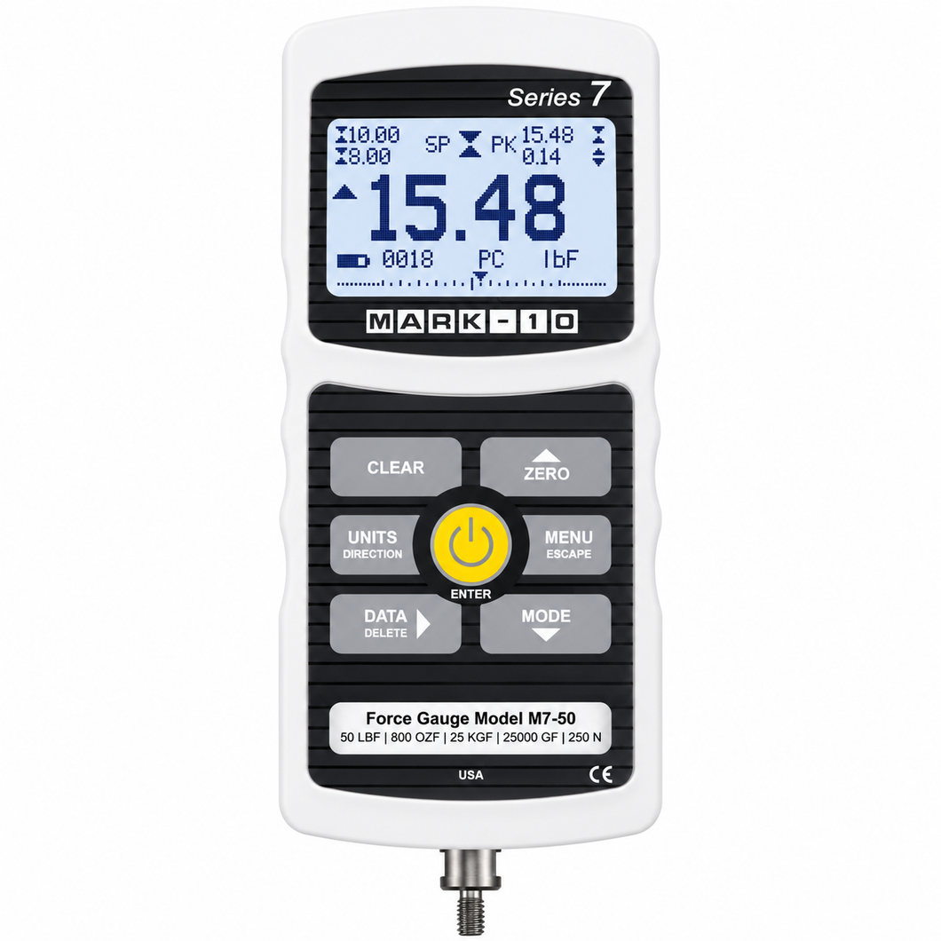 Mark-10 Series 7 professional digital force gauge with 14,000 Hz continuous data capture and break detection