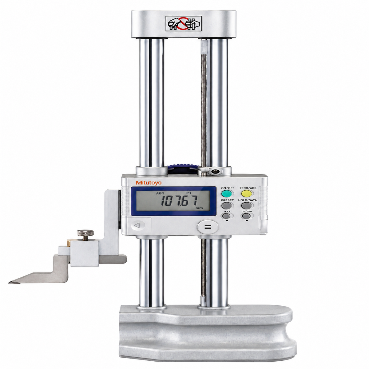 Mitutoyo Digimatic double-column height gage 192-630-10 shown with scriber and inclined slider handle