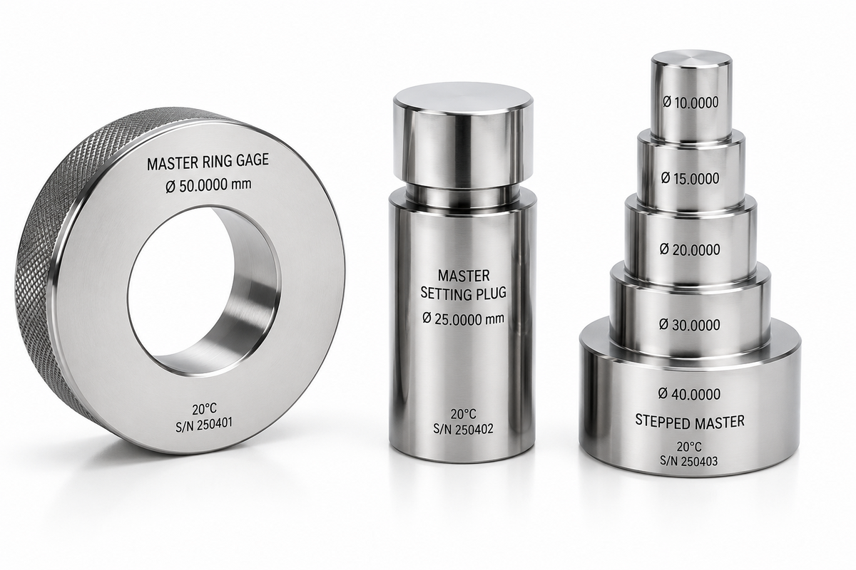 Master ring gage with master setting plug and stepped setting master