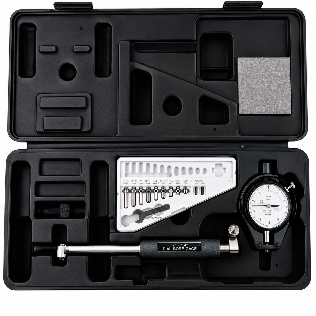 Mitutoyo dial bore gage, .7 inch to 1.4 inch range, part number 511-751-20, .0001 inch graduation