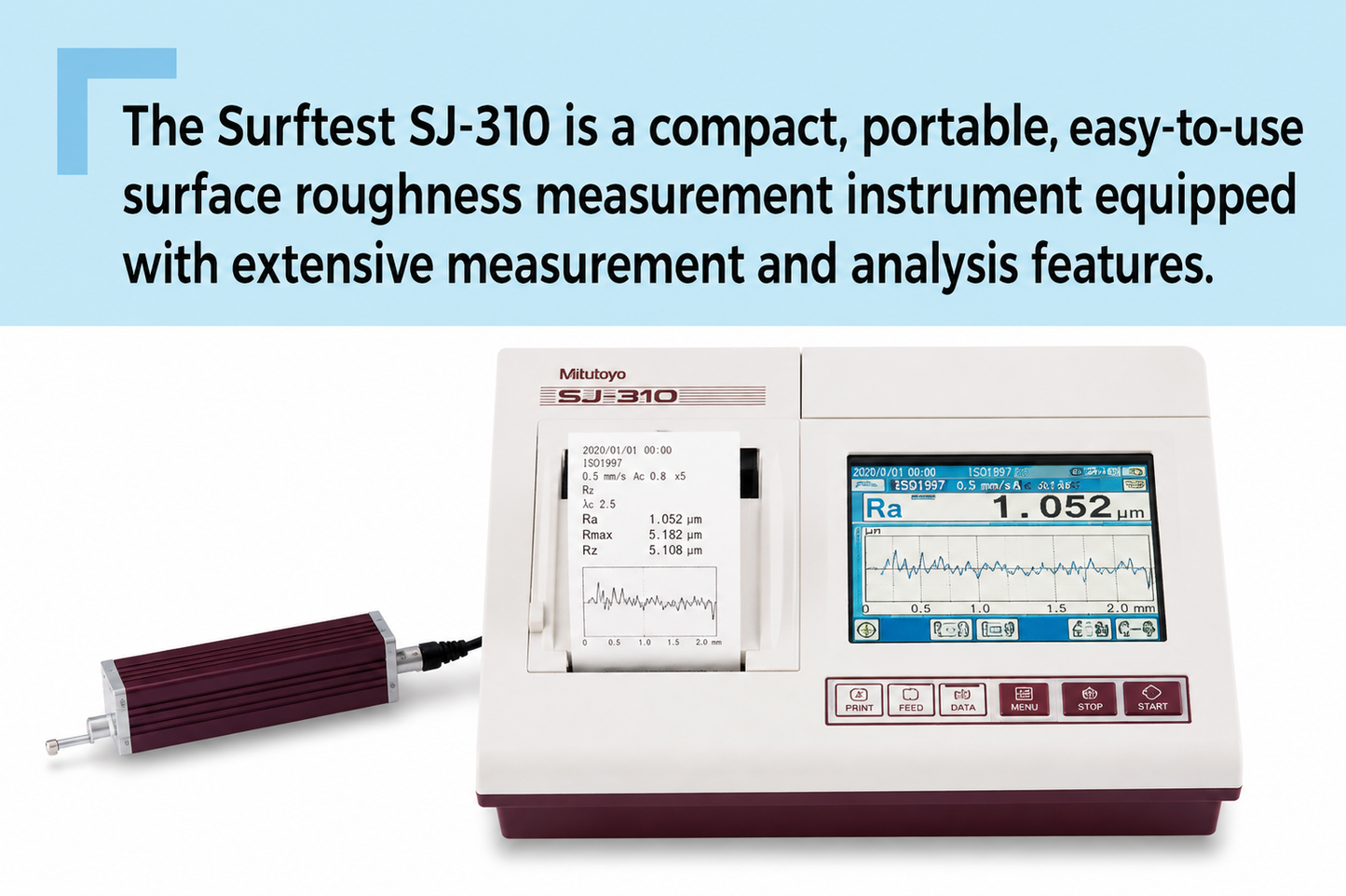 Mitutoyo Surftest SJ-310 detail of touchscreen and built-in thermal printer