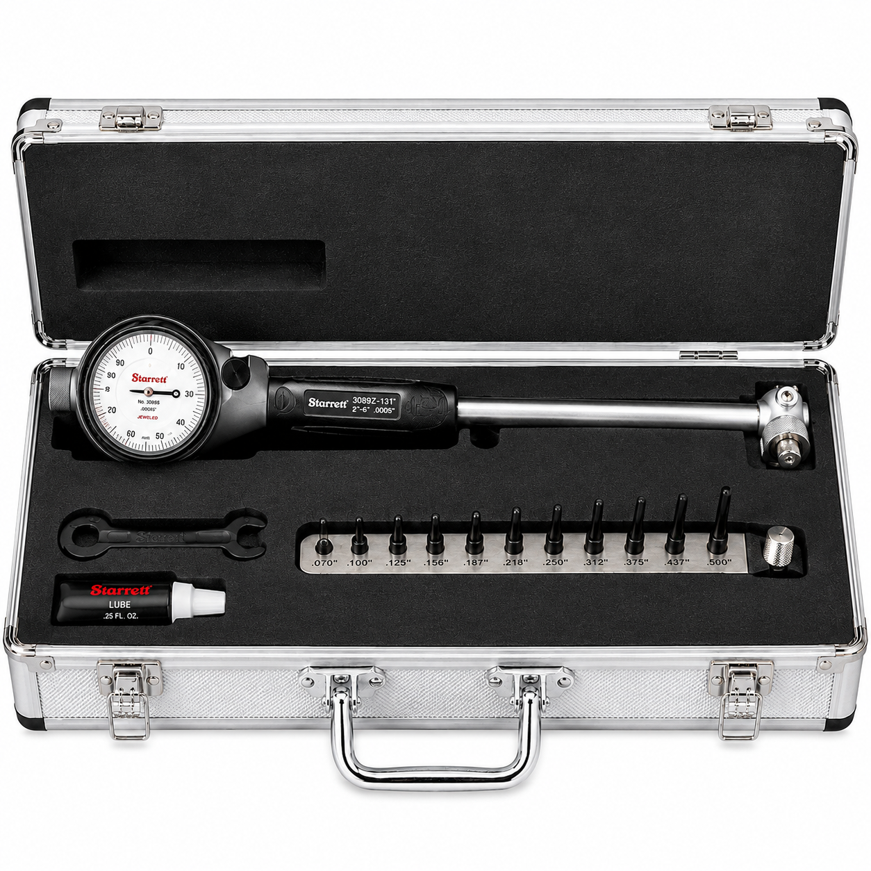 Starrett 3089 dial bore gage, 2 inch to 6 inch range, part number 3089Z-131-26J, with tungsten-carbide contacts