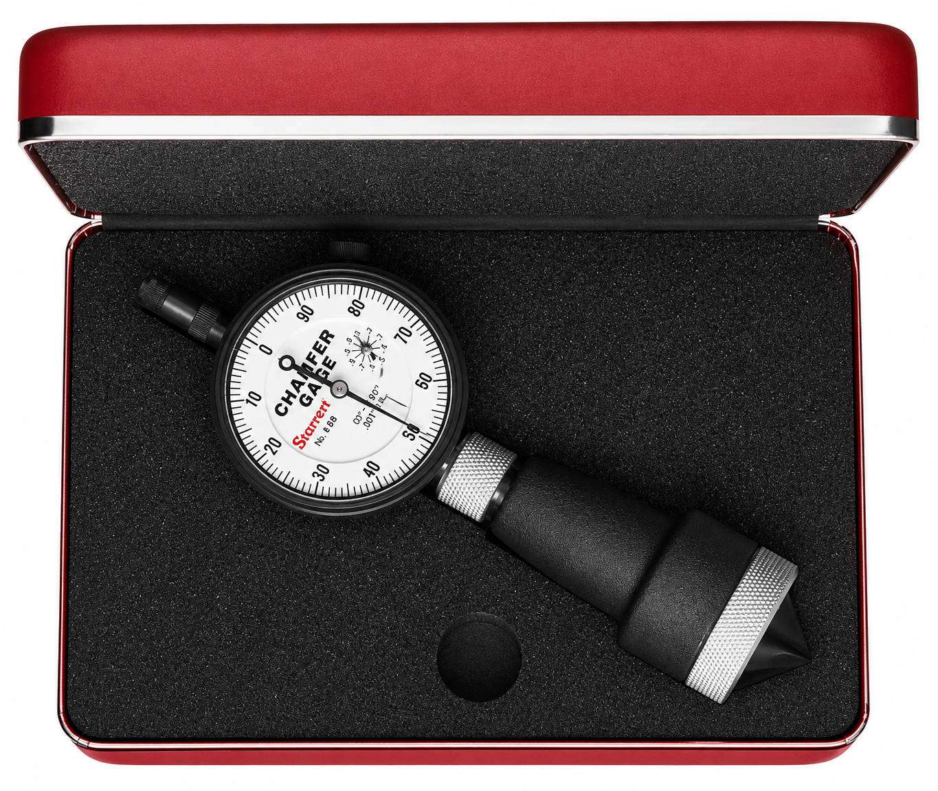 Starrett 683-2Z internal chamfer gage shown with its deluxe padded case