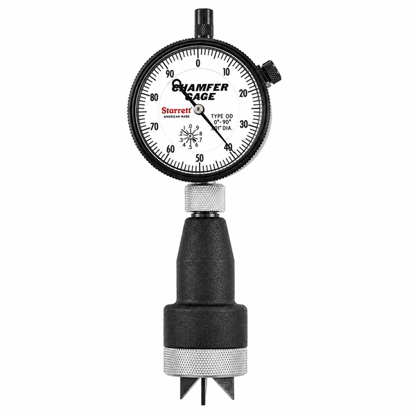 Starrett 685 Series external chamfer gage, 0-90 degree included angle, for measuring the smallest diameter of an external chamfer