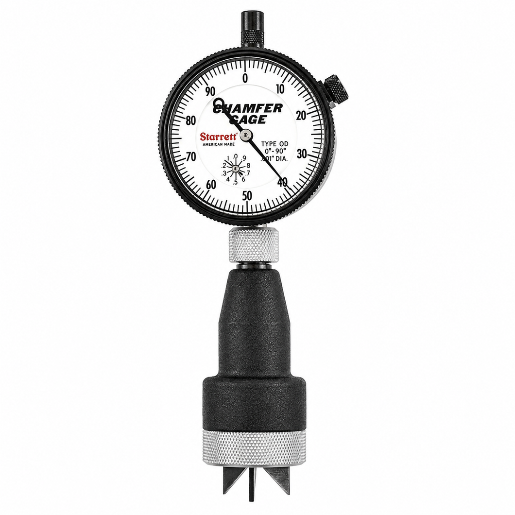 Starrett 685 Series external chamfer gage, 0-90 degree included angle, for measuring the smallest diameter of an external chamfer