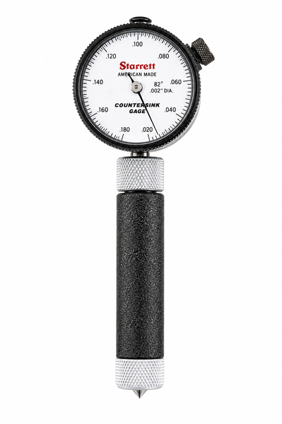 Starrett 687 Series countersink gage, 82 degree included angle, reading the large diameter of a countersink in .002 inch increments