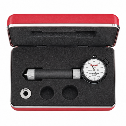 Starrett 688 Series 90 degree countersink gage, alternate view showing the gaging head and set master ring