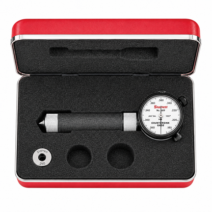 Starrett 689 Series 100 degree countersink gage, alternate view showing the gaging head and set master ring