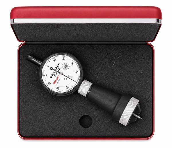 Starrett 683-3Z internal chamfer gage, 0 to 1 inch range, 0-90 degree included angle, with AGD dial indicator and three-blade plunger