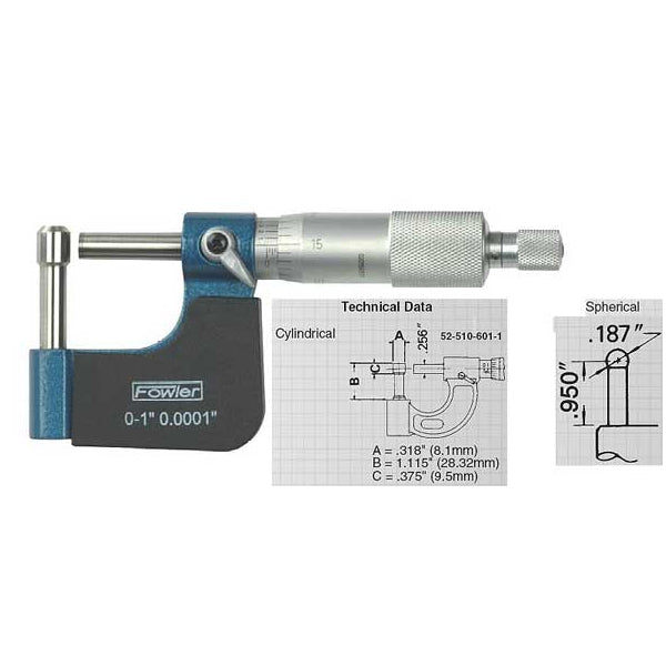 Fowler Standard Micrometers - 0 - 1 Inch - Inch - .0001 Inch - Tube