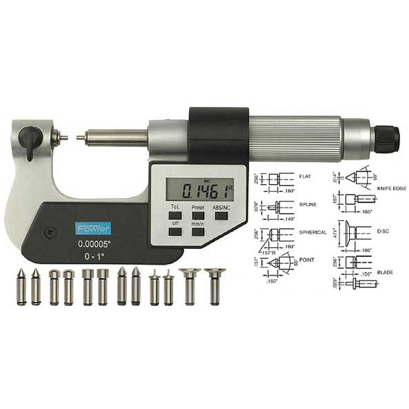 Fowler Electronic Micrometers - 1 - 2 Inch (25 - 50mm) - Universal Anvil - 4 Inch (100mm)