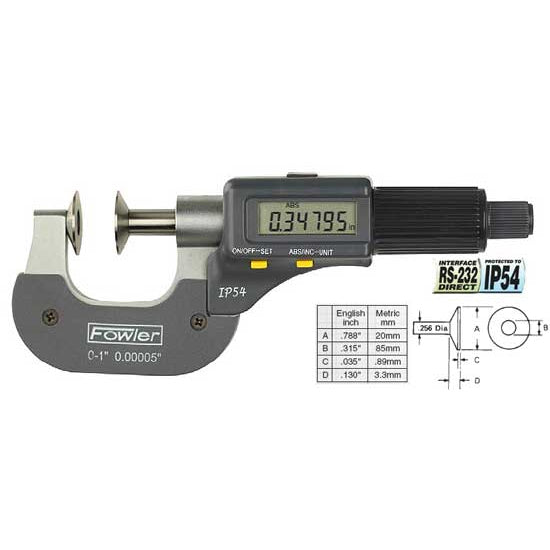 Fowler Electronic Micrometers - 1 - 2 Inch/50mm - Disc - Ratchet